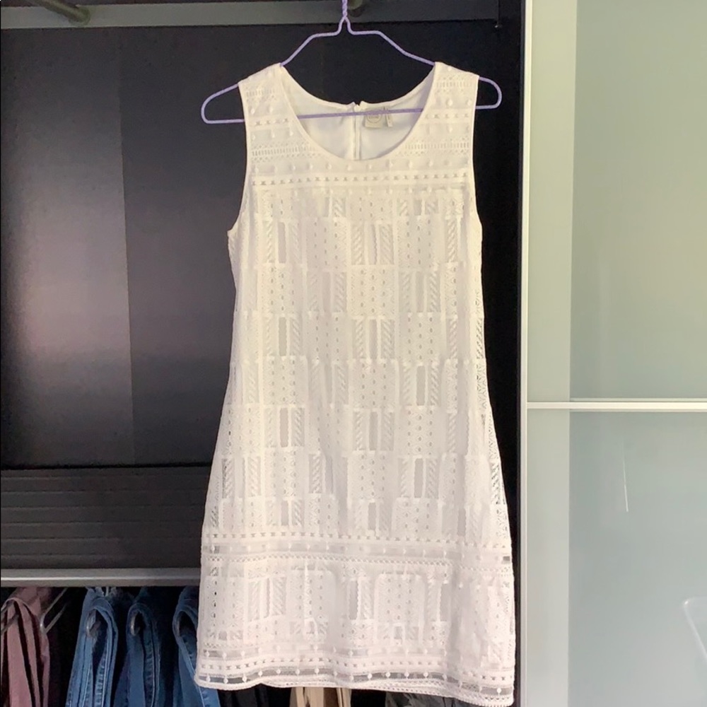 White lace, mid-length dress